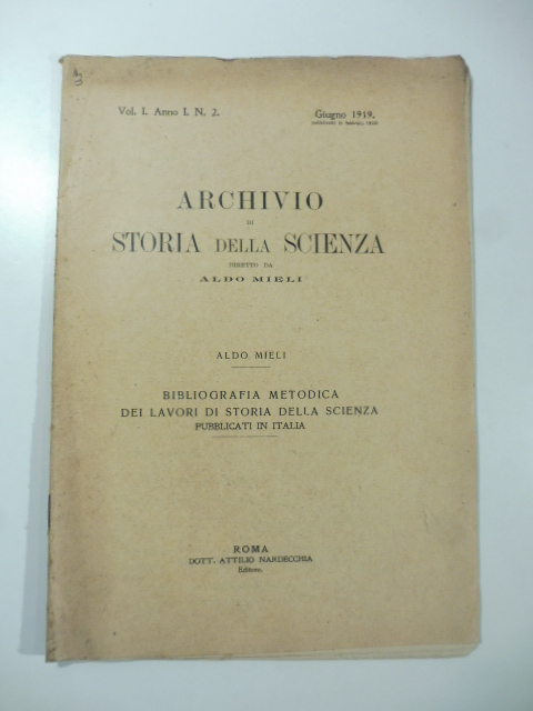 Bibliografia metodica dei lavori di storia della scienza pubblicati in Italia